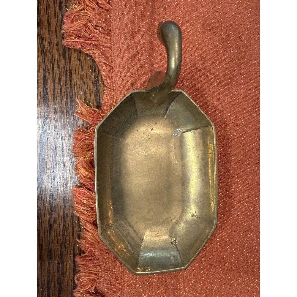 Vintage Brass Swan Trinket Dish Mid Century Modern Octagonal Bowl